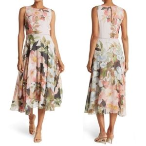 T Tahari Floral Print Sleeveless Midi Dress